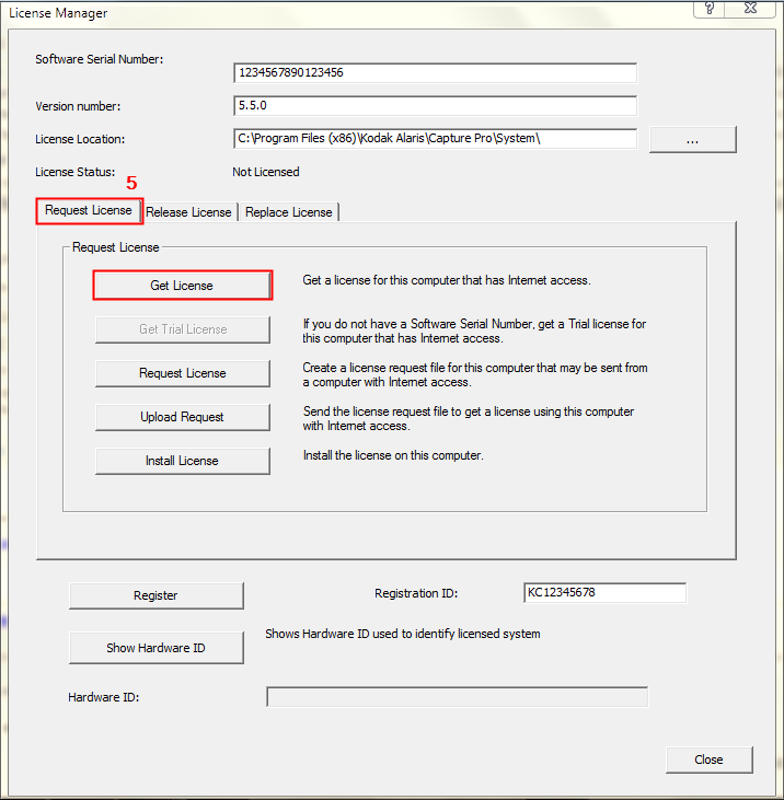 Schermata di richiesta licenza